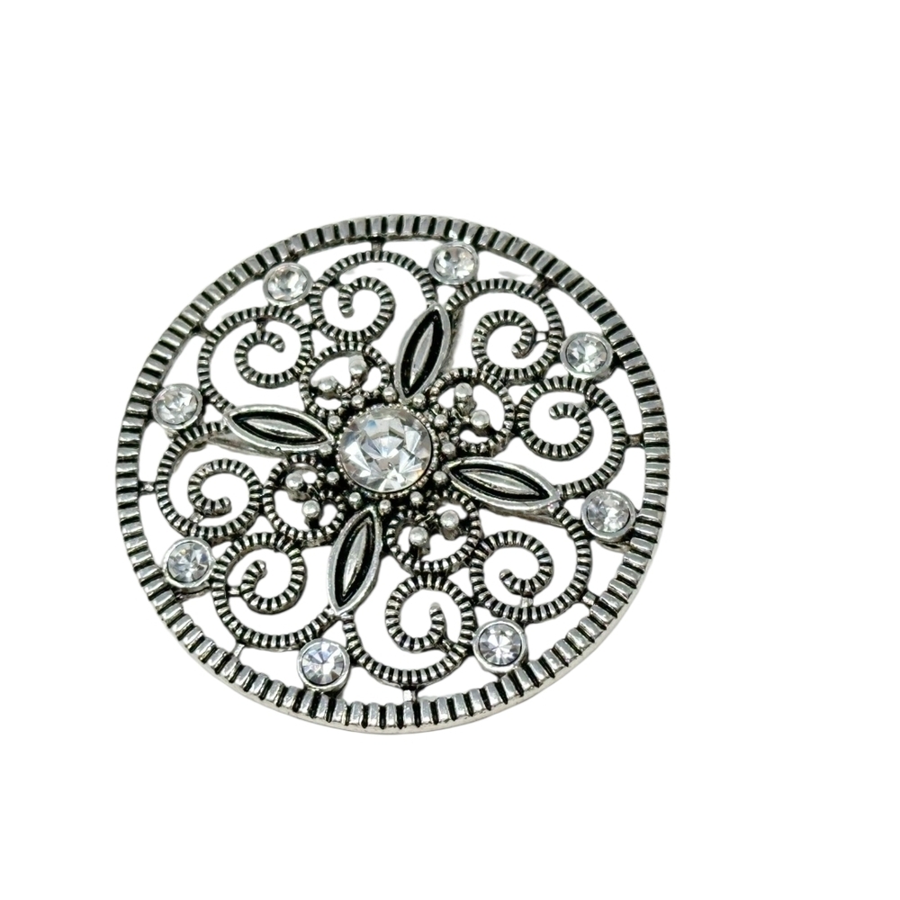 NWOT Premier Designs Silver and Black Brooch Signed